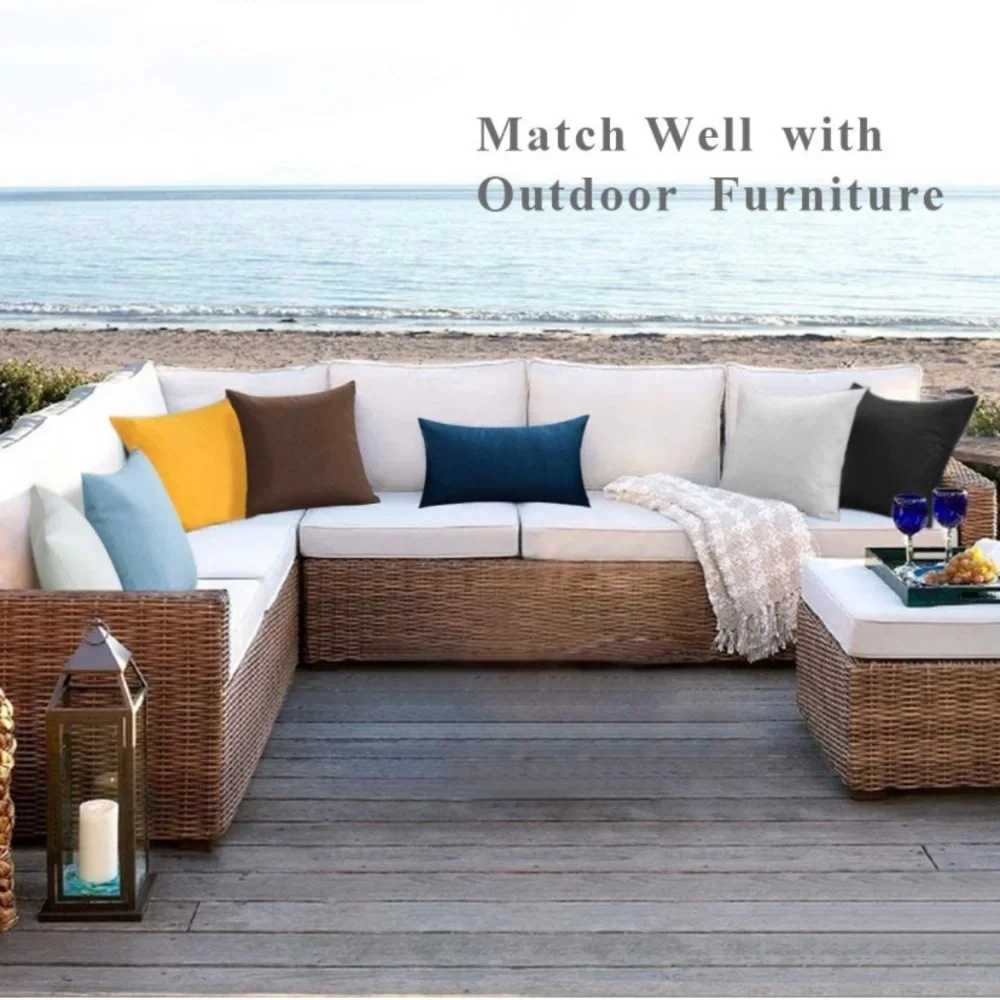 Luxury Home | Indoor/Outdoor Chic Blue Waterproof Lumbar Throw Pillow Covers